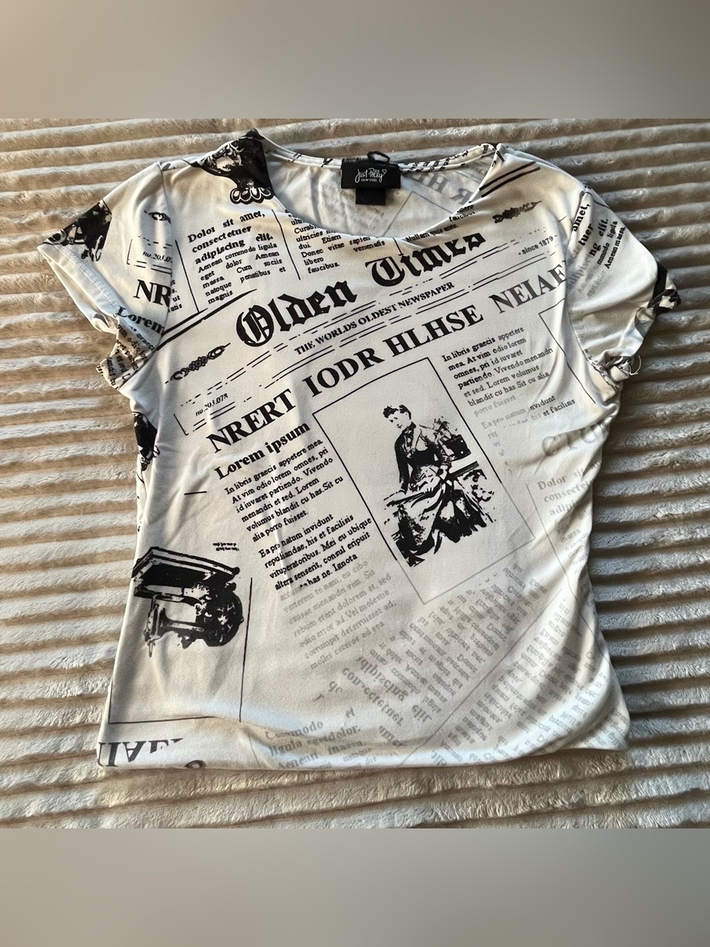 Just Polly Newspaper Print Baby Tee ♡